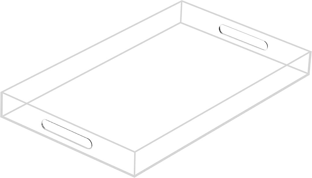 Clear Sturdy Acrylic Serving Tray with Handles 12x20x2H Inches -Spill Proof- Decorative Trays Countertop Organizer for Ottoman Coffee Table Nightstand, sidetable, Breakfast, Tea, Food