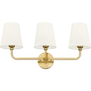Bathroom Light Fixtures, Brushed Gold Vanity Lights with Beige Fabric Shade, 3-Light Wall Sconce, Modern Sconces Wall Lighting for Hallway Bedroom, VL837-BG-B-3