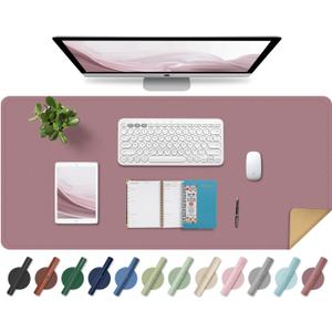 Large Desk Pad 35.4" x 17", Non-Slip Desk Mat with PU Leather & Natural Cork, Waterproof Writing Desk Natural Cork, Computer Mat Desk Protector for Office Home, Purple Pink