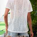 Allimy Women's Sexy See Through Sheer Lace Summer Tops Crew Neck Short Sleeve T Shirts (White, XL)