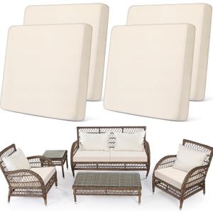 Newwiee Set of 4 Stretch Patio Cushion Covers Sofa Couch Seat Chair Slipcovers Cushion Cover Replacement Furniture Protector for Pets Washable(Beige,Seat Cover,Solid)