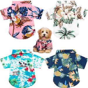Weewooday 4 Pieces Small Pet Summer T-Shirts Hawaii Style Floral Pet Dog Shirt Breathable Cool Clothes Beach Seaside Puppy Sweatshirt for Puppy(Floral Style,Large)