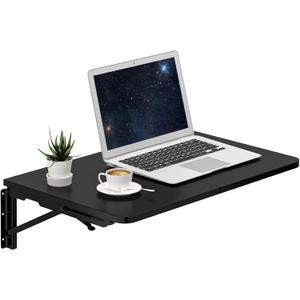 TEAMIX Wall Mounted Folding Table, Black Floating Desk for Small Spaces Laundry Shelf with Heavy Duty Brackets Floating Desk for Garage, Utility Room, Kitchen, Laundry Room