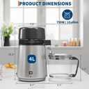 GarveeHome Water Distillers for Home Countertop, 1 gal/4 L Stainless Steel Distilled Water Machine with Glass Container, 750W Desktop Drinking Purifier Filter Distilling Kit, Silver