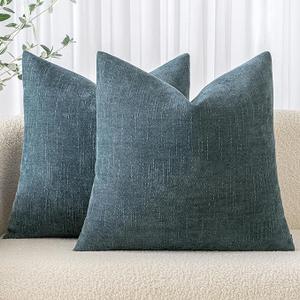 MIULEE Pack of 2 Decorative Throw Pillow Covers Soft Chenille Throw Pillows Solid Textured Euro Cushion Covers for Couch Sofa Bedroom Living Room 24x24 Inch, Smoke Blue