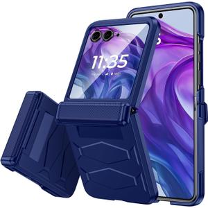 Vizvera for Motorola Razr+ (Plus) 2024 Case with Hinge Cover, Built-in Screen Protector Shockproof All-Inclusive Smartphone Cover Wireless Charging for Motorola Razr+ (Plus) 2024(Blue)