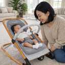 Dream On Me Rock On Me 2-in-1 Baby Rocker and Stationary Seat, Adjustable Recline, Gentle Music & Vibration, 3-Point Safety Harness, Detachable Toy Bar, Folds Compact for Travel Grey