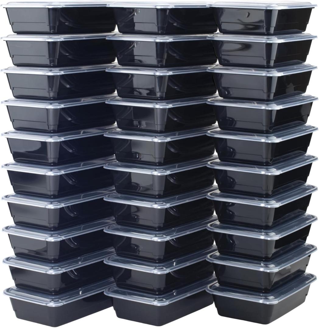 GoodCook Meal Prep Rectangle Single Compartment 30 units, Black, BPA Free
