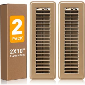 Floor Register 2x10 Inch Brown, Floor Vent Covers for Home Floor, Sidewall, Design with Adjustable Air Supply Lever Floor Vents, 2 Pack