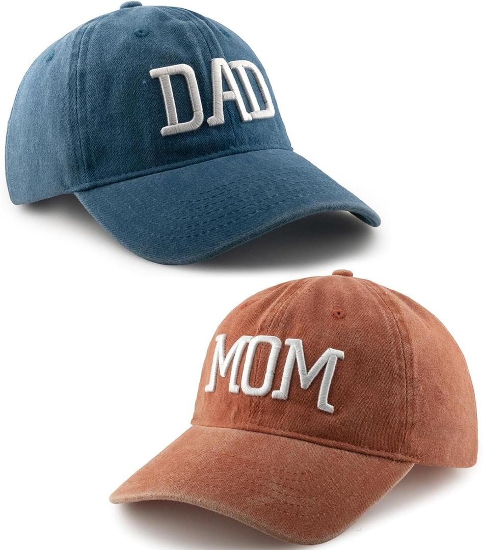 Mom and Dad Hats Set of 2 Pcs Embroidered Adjustable Baseball Caps Gift for Parents Couples Classic Mom Dad Gifts Hat