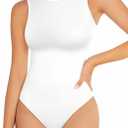 YOGINGO Women's Crew Neck Sleeveless Bodysuits Racerback Halter Tank Top Body Suits for Womens Sexy Going Out Leotards (Large, White)