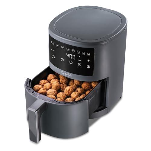 Sur La Table Compact 3.8 Quart Air Fryer - Digital LED Touchscreen Display with 8-Presets, Air Fry, Bake, Roast, Broil, and Reheat, 1500W, Black