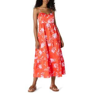 Amazon Essentials Womens Fit and Flare Empire Waisted Cotton Sateen Tiered Maxi Dress (Small, Orange Pastel Lilac Roses Big)