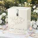 Chumia Cream White Acrylic Wedding Card Box with Lock, 3D Embossed Mr and Mrs Gift Card Box with Cards Sign for Wedding Reception, Bridal Shower, Engagement, Anniversary Party