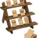 Emibele Earring Display Stands for Selling, 3-Tier Wood Jewelry Display Stand with 50 Earring Display Cards Portable Earring Ring Holder Organizer Jewelry Showcase Display Racks for Jewelry Retail