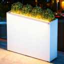 GSK White Metal Planter Box with LED Light Rectangular Illuminate Flower Trough 30" H×10" W×37.9" L Vibe Indoor Light Up Garden Plants Outdoor Separation Patio Porch Balcony