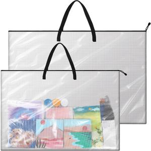 Tenceur 2 Pcs Art Portfolio Case 24 x 36 and 48 x 36 Inch Large Poster Storage Bag PVC Art Portfolio Container with Zipper and Handle Bulletin Board Clear Storage Folder for Artwork