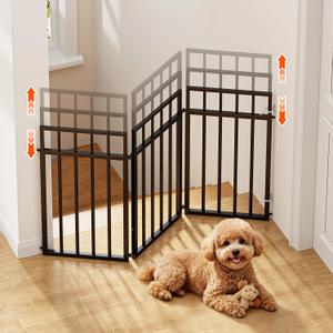 24~39.7" Adjustable Height Freestanding Dog Gate for Stairs 3-Panel Pet Gate for Stairs, Dog Fence Chewproof Steel Frame Baby Gate for Indoor Doorways, House, Porch, Deck, Yard (Black)