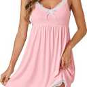 LYANER Women's Sexy Nightgown V Neck Spaghetti Straps Sleepwear Lace Chemise Full Slip Babydoll Lingerie Nightdress XXL