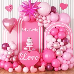 Pink Balloon Arch Kit, 112 PCS Pink and Hot Pink Pastel Pink Metallic Balloons Garland with Explosion Star Heart Foil Balloons for Girls Birthday Bridal Valentine's Day Princess Party Decorations