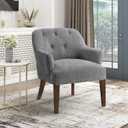 Lexicon Modern Accent Chair, Textured Fabric Upholstered Arm Chair with Button Tufted Back, Sloped Flared Arms and Wooden Legs for Living Room/Bedroom, Charcoal