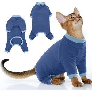 PUMYPOREITY Cat Hair Sticky Shirt  Breathable & Lightweight, Reduces Shedding Fur Pajamas, Prevents Licking Wounds After Surgery, Blue, L