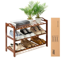 Shoe Rack for Front Foor Entrance, Bamboo Shoe Rack for Closet Shoe Organizer Closet Organizers and Storage Shelves (Brown, 3 Tier)
