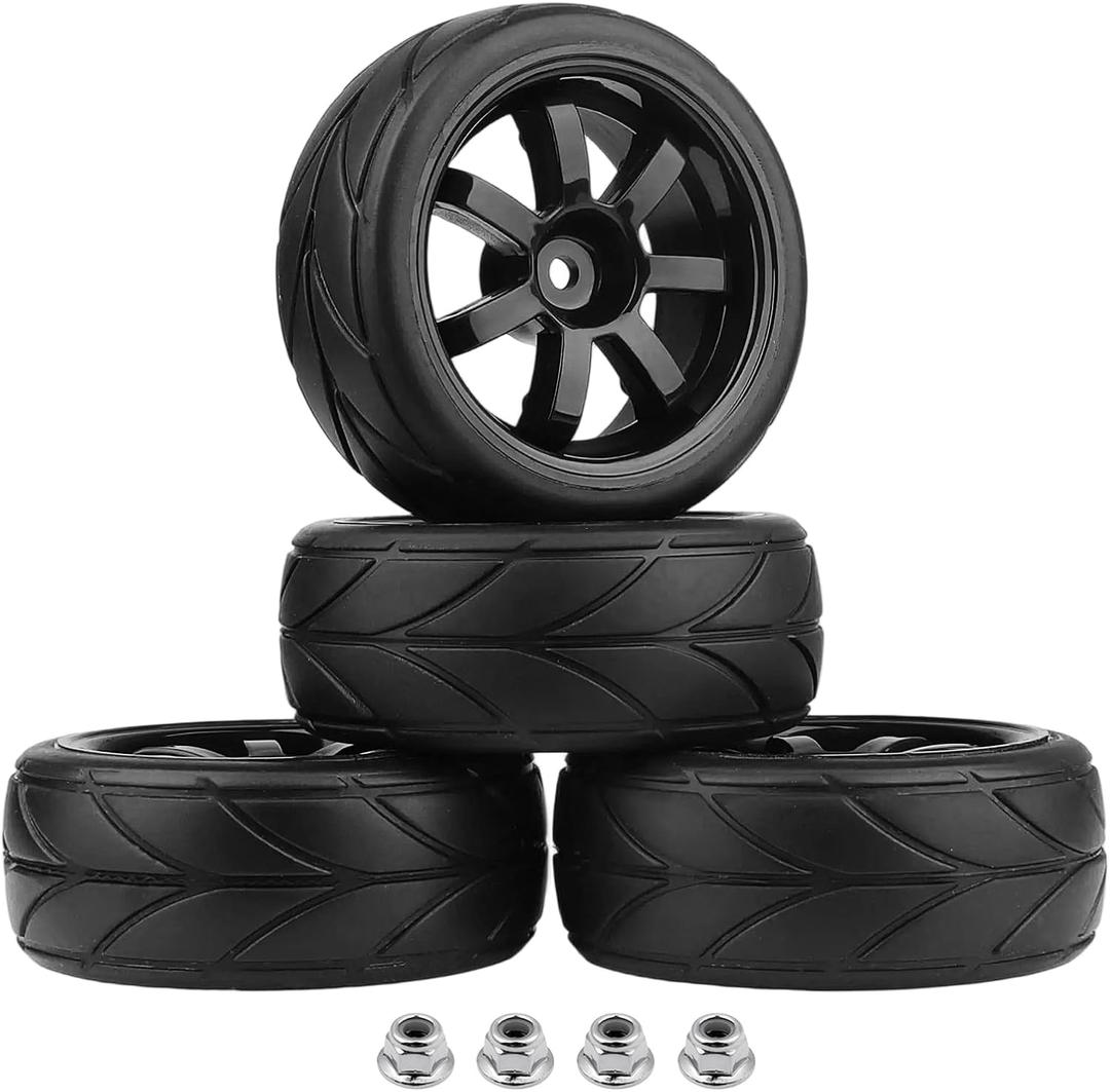PreGlued 12mm Hex Hubs Wheel Rims&2.56" Rubber Tires for 1/10 On-Road Touring Car Drift for Traxxas 4tec 2.0 3.0 Tamiya TT02 TT01 HPI RS4 HSP Flying Fish Wltoys 144001 Kyosho Fazer (Edition A)