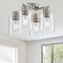 Semi Flush Mount Ceiling Light Kitchen Lighting Fixtures Ceiling Brushed Nickel Kitchen Cieling Light Fixtures with Clear Glass Shade for Dining Room Bedroom Living Room Hallway E26 Scoket, 4 light