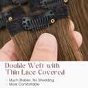 Elailite Clip in Hair Extensions Real Human Hair 6PCS Lace Weft Remy Hairpieces for Women Adding Volume 16 Inch Medium Brown