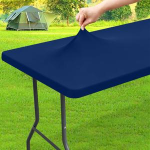 homing Spandex Elastic Tablecloth for 8 Foot Rectangle Tables, Stretch Fitted Picnic Table Cover, Washable Patio Table Cloth for Outdoor, Camping, Party, 4th of July (Navy, 30" x 96")