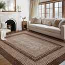 RUGSREAL Large Bedroom Rug 6x9 Machine Washable Area Rug Braided Print Boho Accent Carpet Throw Floor Cover Farmhouse Rustic Rug Geometric Bordered Braided Carpet for Living Room Home Office, Brown