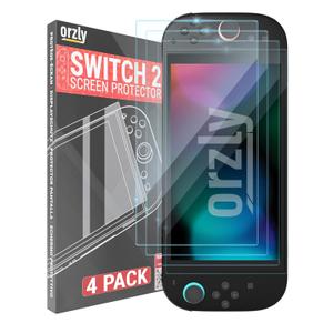 Orzly Glass Screen Protector for Nintendo Switch 2 Console 2025 Screen Size 7.9 inch 4 Pack. No Bubbles Easy Installation Anti Scratch Edition