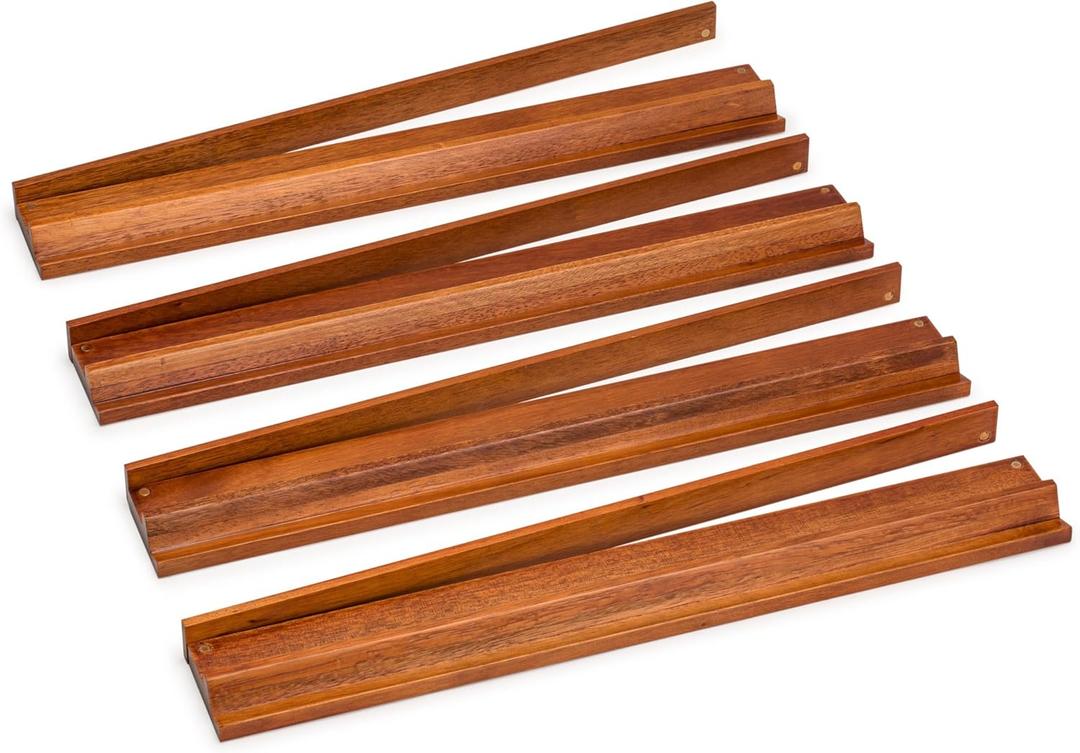 Yellow Mountain Imports Classic Chestnut Color Wooden Mahjong Game Racks with Pushers, 18 Inches - Set of 4 (Includes Magnetically Attached Mahjong Pushers)