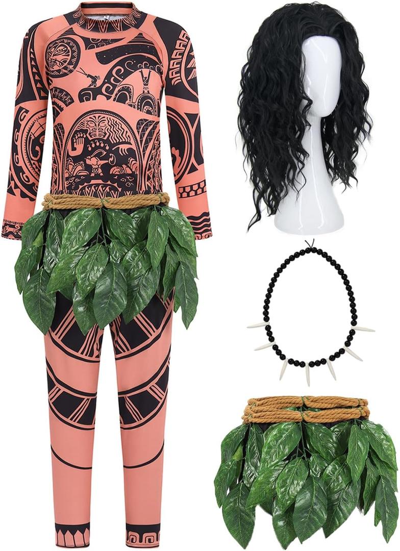 Halloween Costume Set for Ocean Costume Men Adult Costume with Printed Tattoos Belt with Artificial Leaves Cute Accessories for Halloween Costume Cosplay , RA065XL