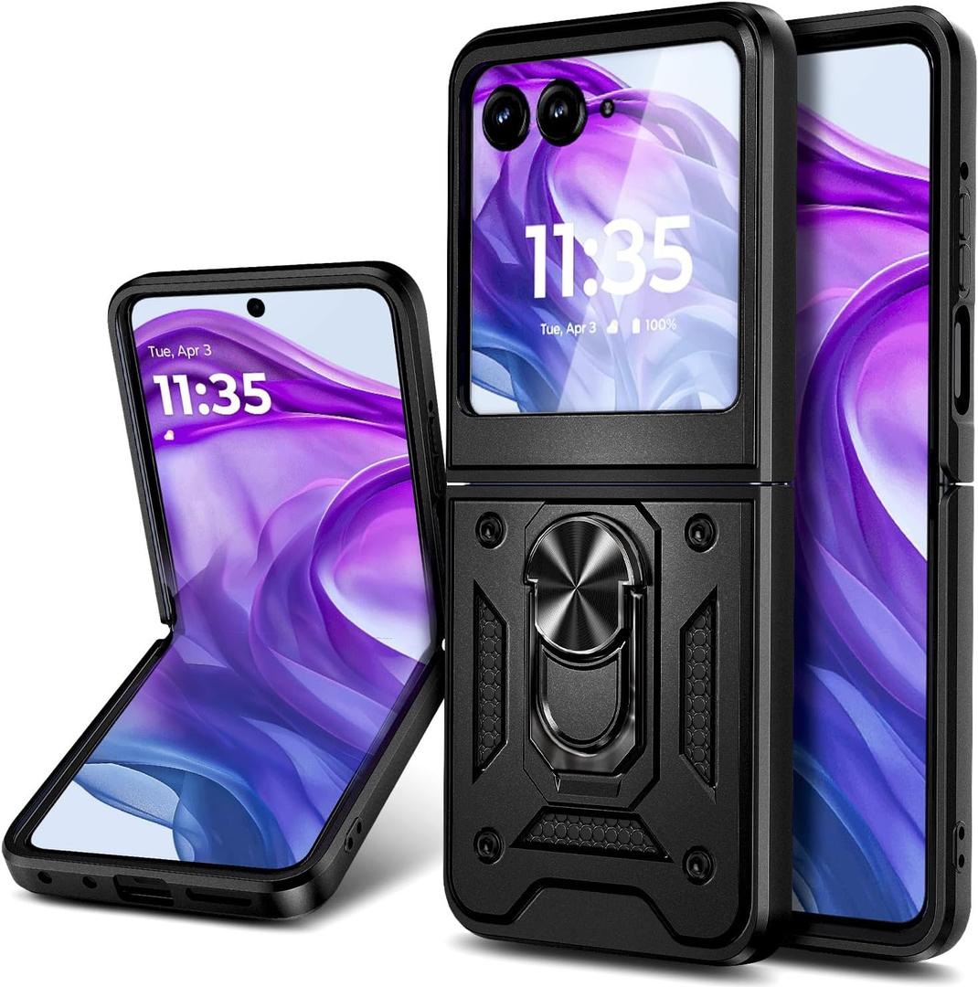 Designed for Motorola Razr 2024 Case [Not fit Razr Plus 2024], [16FT Military Grade Drop Tested] Full-Body Protective Magnetic Car Mount Ring Cover Case (Black)