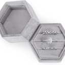 2 x WantGor Velvet Jewelry Ring Box, 3 Slots Hexagon Ring Gift Box Vintage Ring Display Holder Case for Wedding Ceremony Proposal Engagement (Gray)