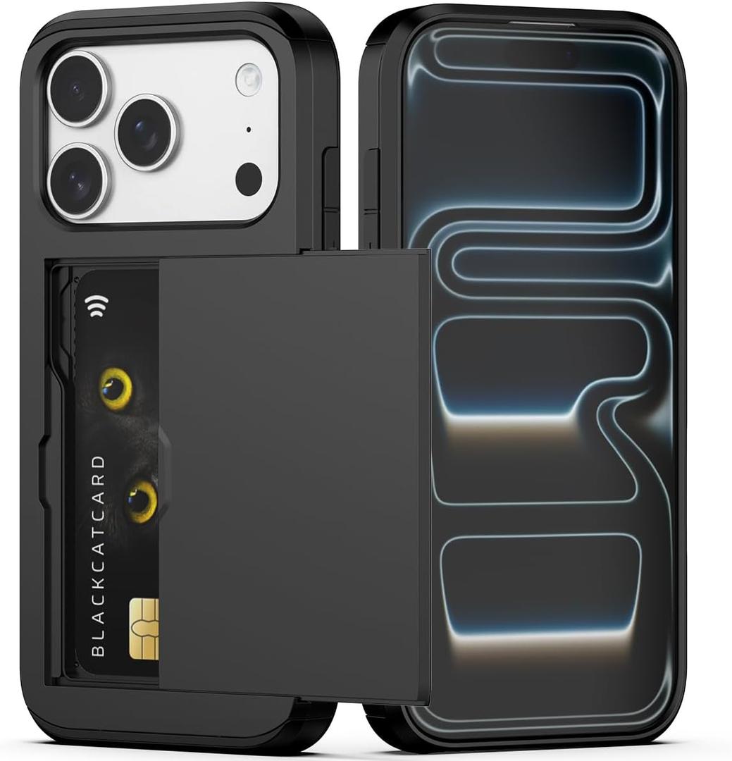 Nvollnoe Compatible with iPhone 17 Pro Case with Card Holder Dual Layer Heavy Duty Protective Shockproof Hidden Card Slot Slim Wallet Phone Case for Women&Men 6.3 inch (Black)