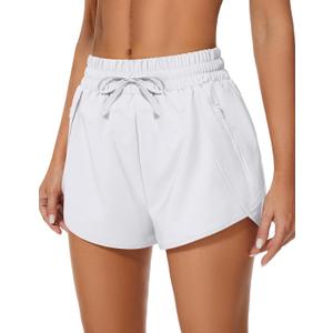 Women's Running Shorts High Waisted Quick Dry Athletic Shorts Sports Workout Gym Track Drawstring Shorts with Pockets (White, XL)
