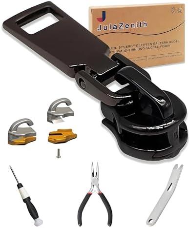 Durable Zipper Pull Replacement, Zipper Repair Kit with Fixing Tools, Professional Zippers Repair Solution for Jackets, Luggage, Bags, Tents and Outdoor Gear (Black, 8#)