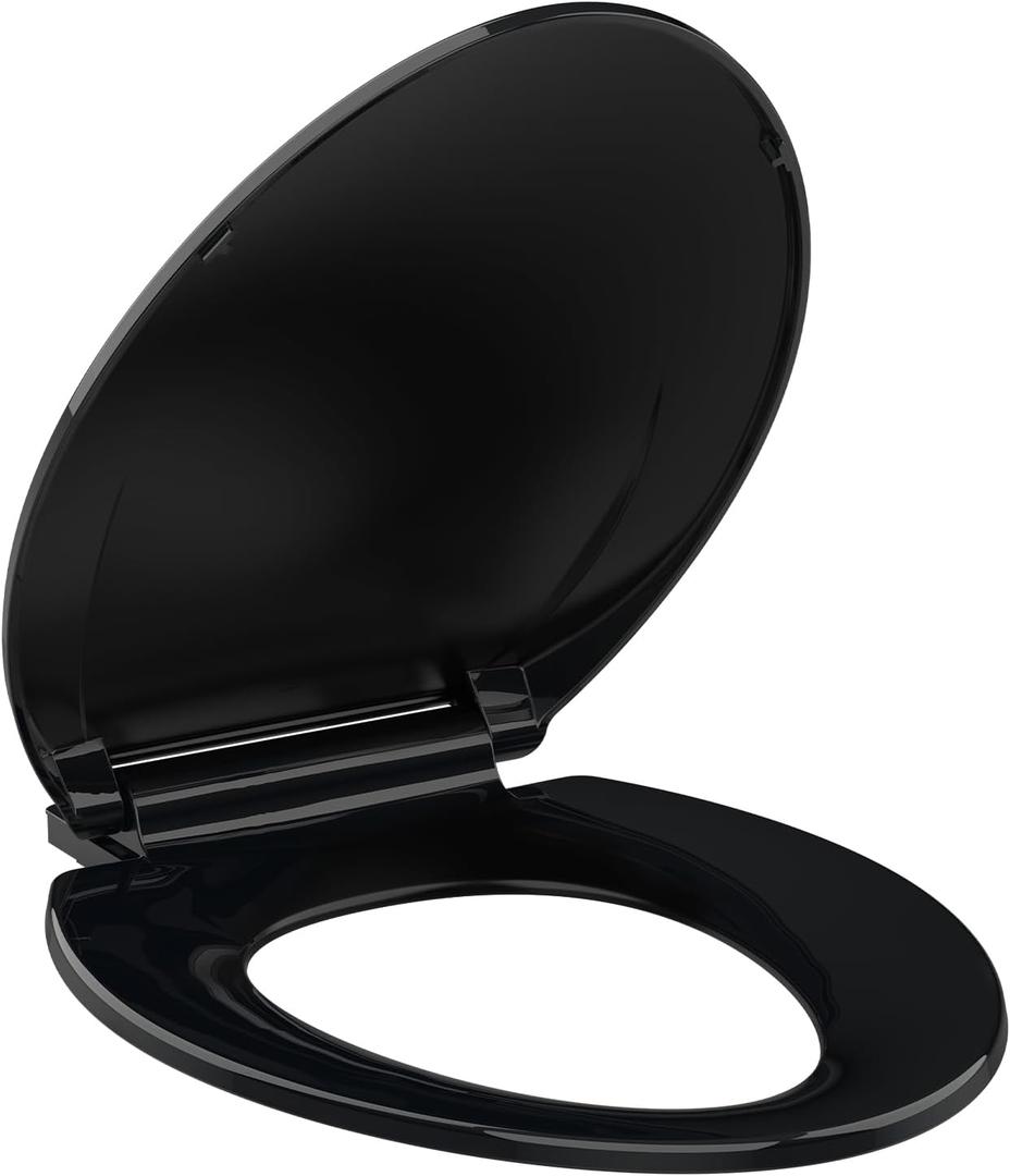 GarveeTech Enlongated Toilet Seat, Slow Close Toilet Cover Seat for Easy Clean and Stain-Resistant, Plastic Toilet Seat With Cover, Quick-Release Hinges and Quick-Attach Hardware, Black