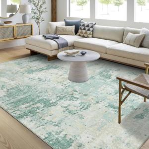 ROYHOME Modern Abstract Area Rug 9x12 Non Slip Non Shedding Rug Low Pile Stain Resistant for Bedroom Living Room,Green