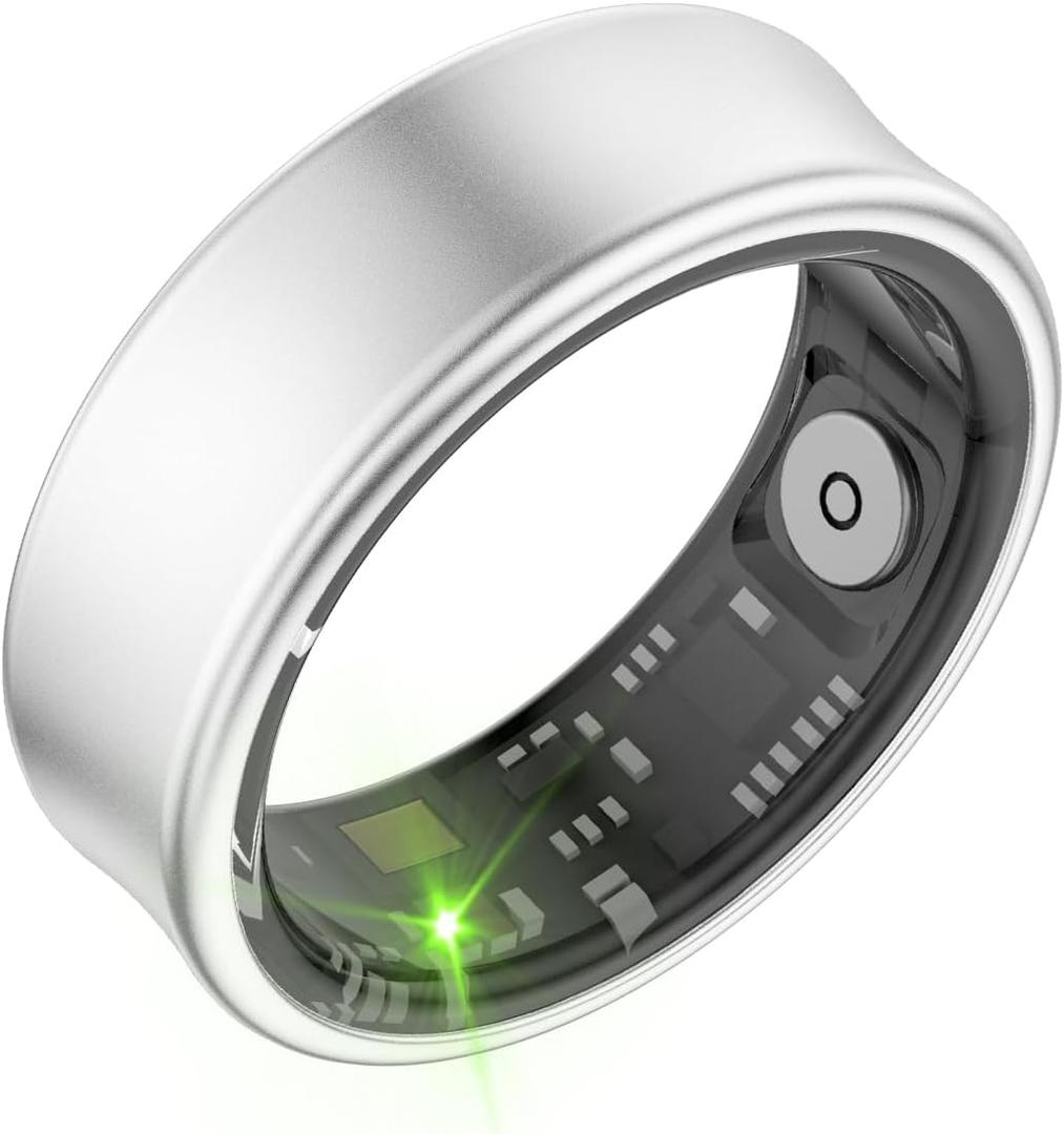 Smart Ring for Men & Women - 5ATM Waterproof, Health & Fitness Tracker, Heart Rate Monitor, Hand Gesture Brush Tiktok, Titanium Alloy Smart Rings for iOS/Android(Matte Silver #11)