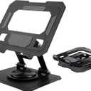 CTESNE360RotationiPad Stand for DeskFoldable & PortableCarbon Steel Heavy-Duty BaseAdjustable Tablet Stand, Phone & Tablet Holder (Black)