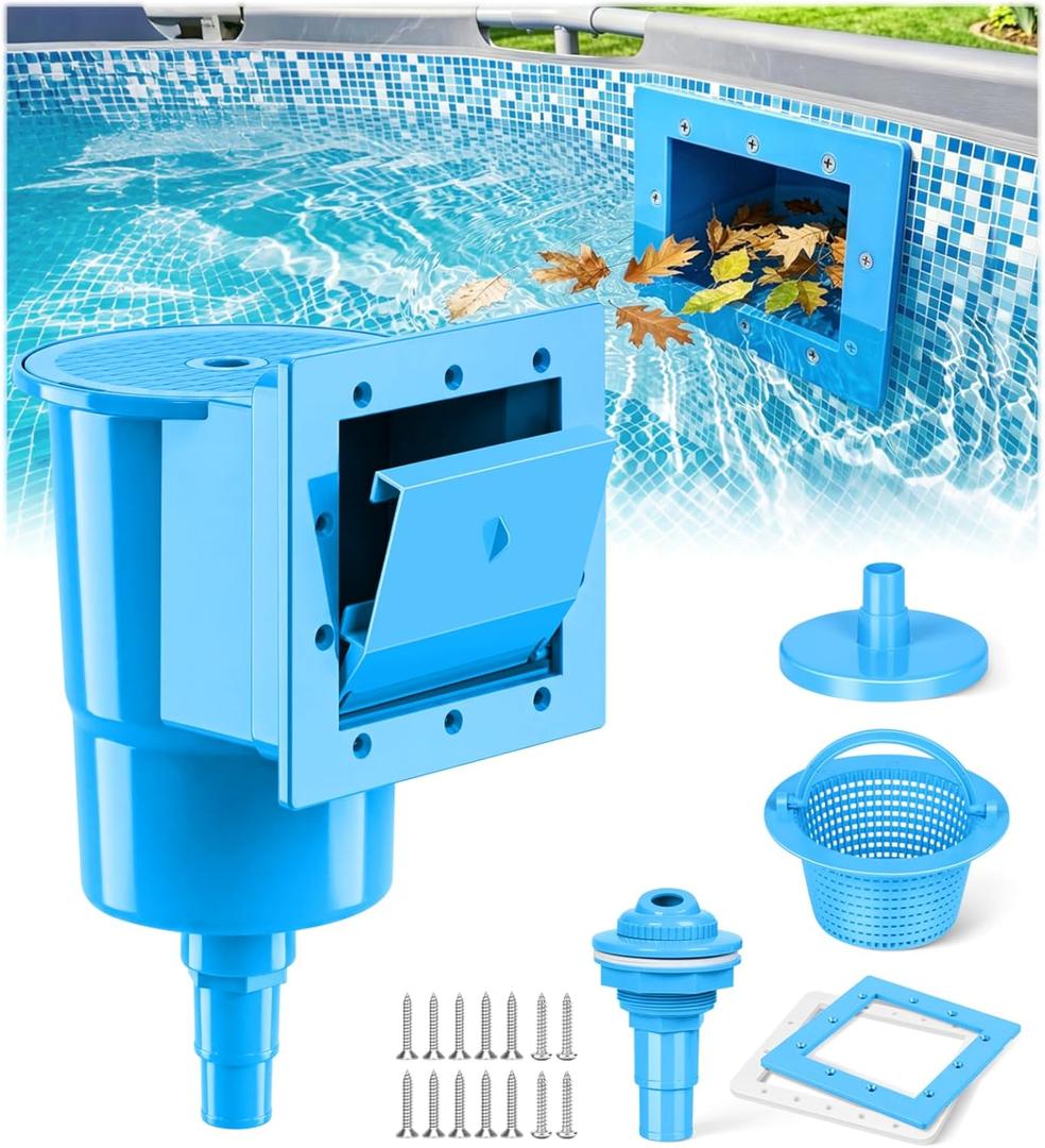 BluSwim Standard Pool Wall Skimmer for Above Ground Pools, Heavy Duty ABS Through Wall Pool Skimmers with Return Jet & Vacuum Plate, Thru-wall Skimmer Kit Compatible with All Width 6 '' Openings