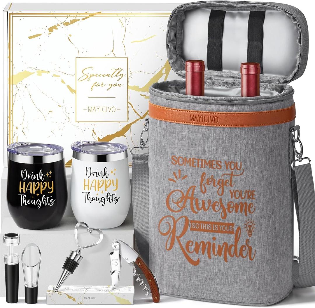 Wine Lovers Gifts for Women Wine Gift Baskets, Mothers Day Birthday Gifts for Women Mom Her Sister Friend Dad Coworker Girlfriend Housewarming Gift Set, Wines Cooler Bag Tote Carrier Wines Tumblers