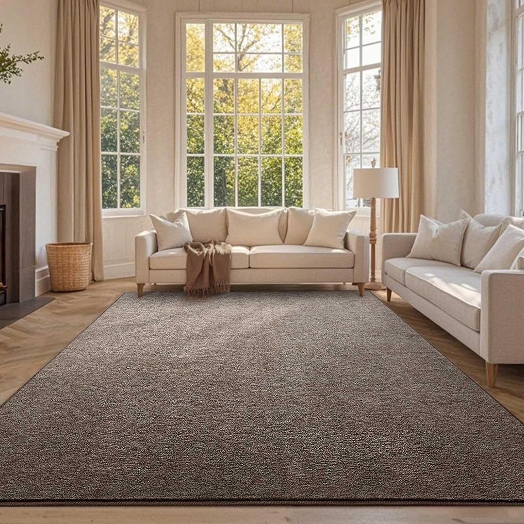 FinRec 5x7 Washable Area Rugs for Bedroom Living Room, Low Pile Thin Rug Solid Color, Non-Slip Carpet Indoor for Home Decor (Brown)