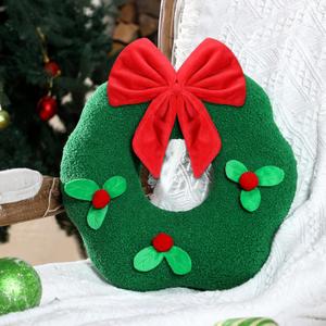 Marsui Christmas Wreath Pillow 13 Inch, Soft Plush Xmas Decorative Throw Pillow for Couch, Sofa, or Bed, Christmas Shaped Cushion for Home Xmas Holiday Decor and Party Decoration