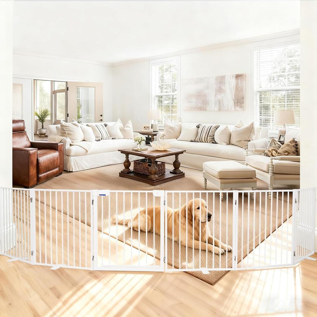 Extra Wide Metal Freestanding Dog Gate with Door 156"x30" Tall 6 Panels