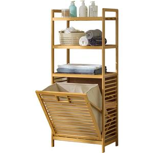 Baveke Bamboo Laundry Hamper with 3 Tier Shelves & Tilt Out Basket, Laundry Baskets Organizer Hampers Bathroom Storage Shelf for Laundry Room, Bathroom, Guest Room3-Tier, Large